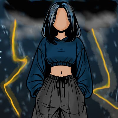 realistic girl faceless with baggy pants and a crop top