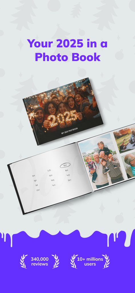 PastBook: 1-Click Photo Book - A printed 2025 photo book with family memories created using the PastBook app.
