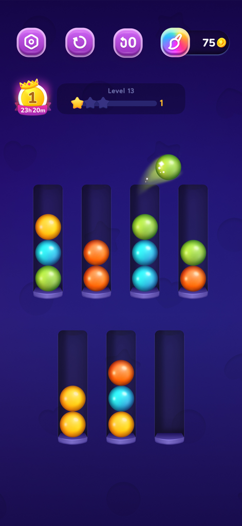 Ball Sort - Color Puzzles - Gameplay screenshot of Ball Sort Color Puzzles showing colored balls being organized into vertical tubes.