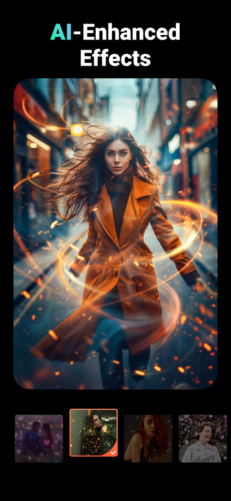 AI enhanced cinematic effects on a woman walking in a city
