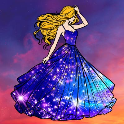 realistic woman with dress flowing in the wind
