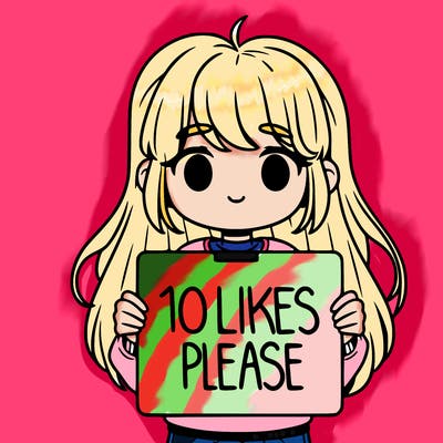 girl holding a sign saying 10 likes please