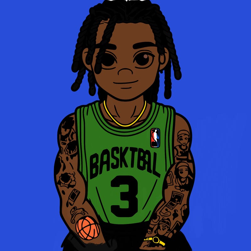 a boy with braids tattoos basketball jersey