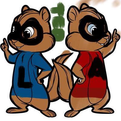 two tamias standing up split realistic