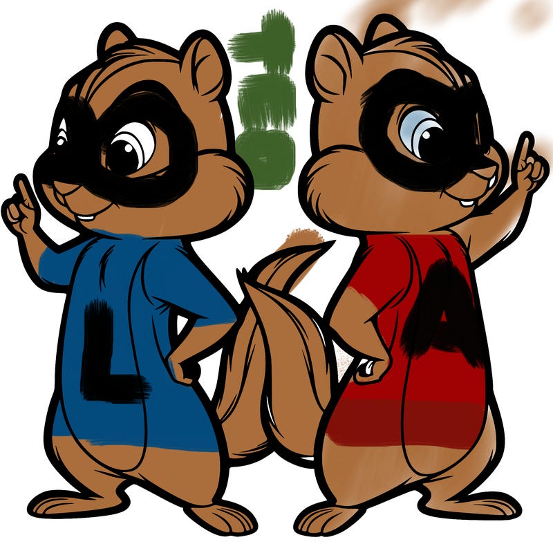 two tamias standing up split realistic