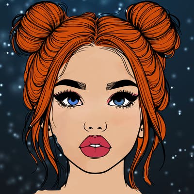 realistic girl with two buns on her hair and lips