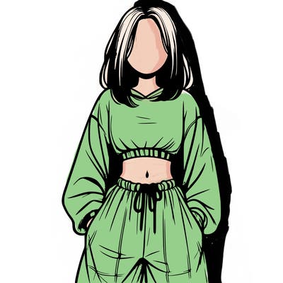realistic girl faceless with baggy pants and a crop top