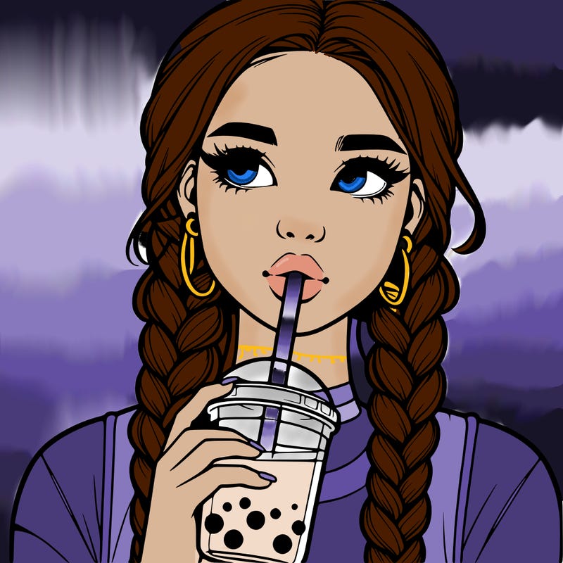 realistic girl with braided hair drinking boba