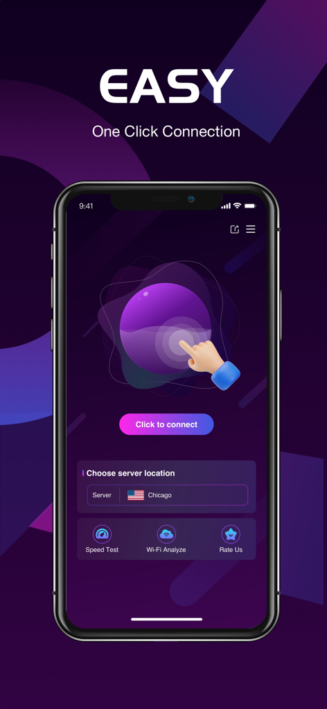 Lumen VPN app interface showing a one tap connection button and Chicago server selection