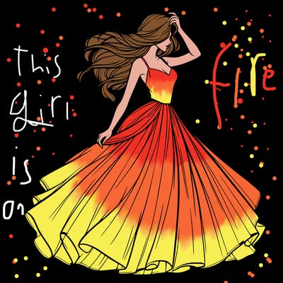 realistic woman with dress flowing in the wind