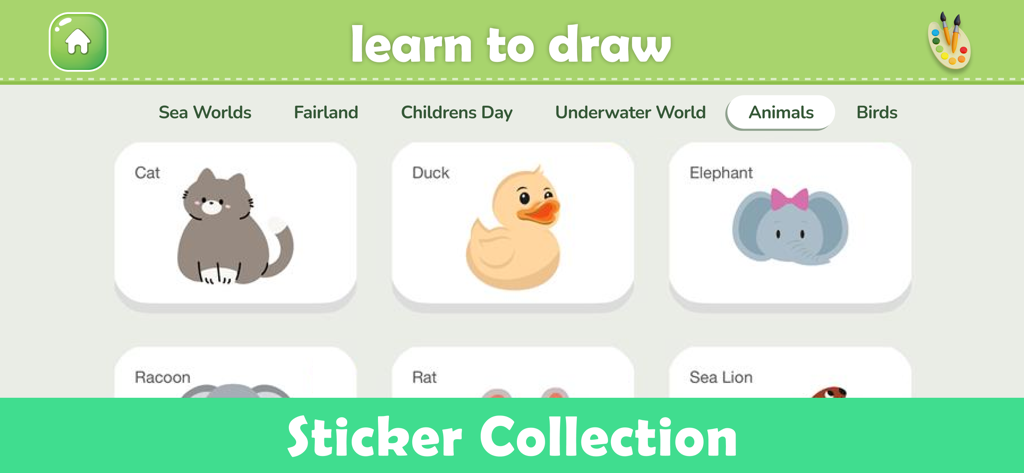 learn to draw animal sticker collection for kids