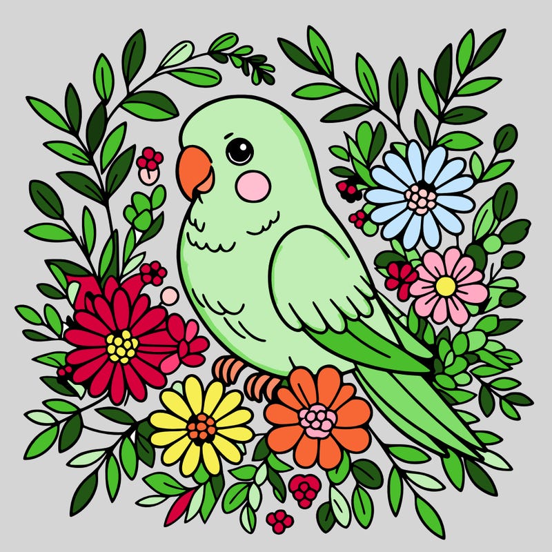 lovebird parrot surrounded by flowers