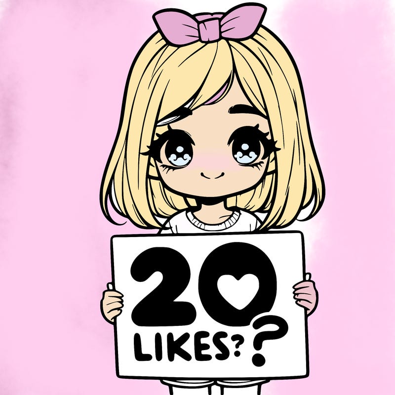 cute realistic girl holding a sign that says 20 likes?