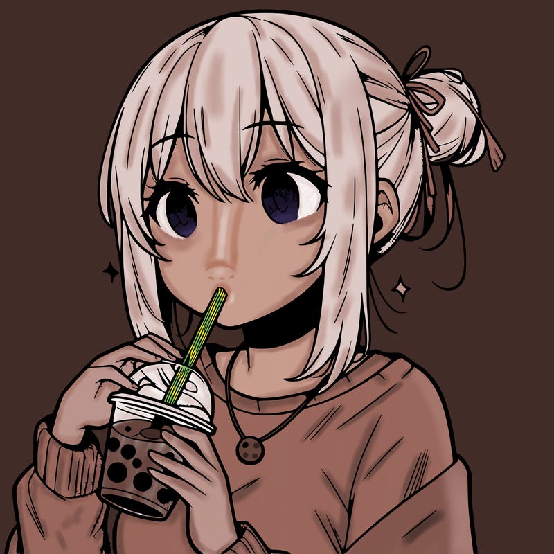 manga character drinking boba