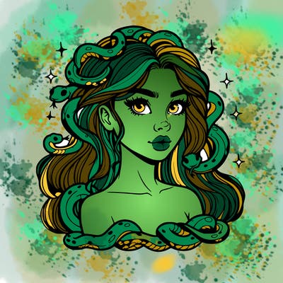 realistic girl with snakes as hair