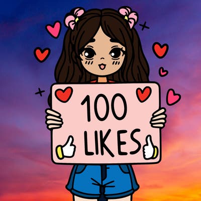 girl holding a sign saying 100 likes