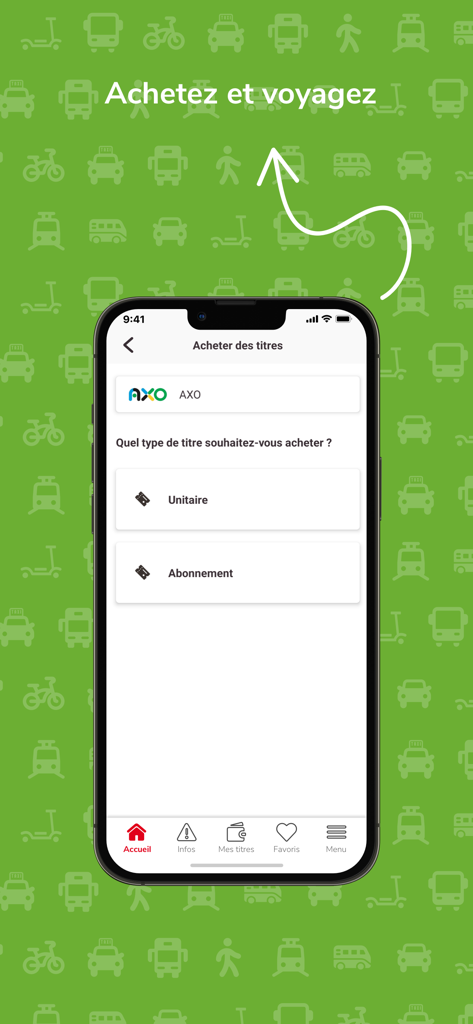 Interfaz de la app Oise Mobilité para comprar billetes de transporte sencillos o de suscripción.