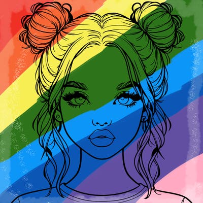 realistic girl with two buns in hair and lips