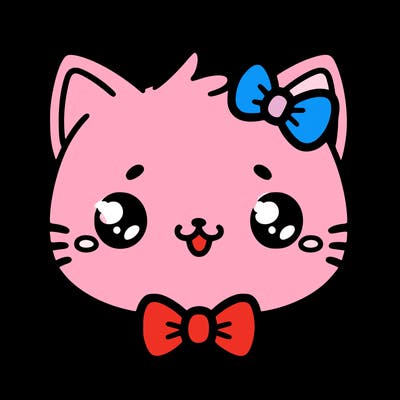 kawaii cat with a bow tie hanging from his ear