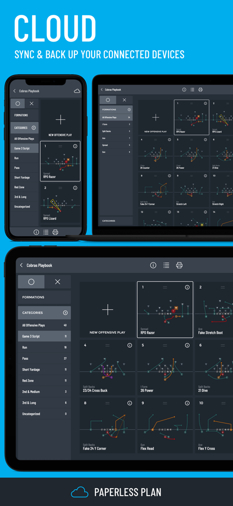 Tackle Football Playmaker X - Tackle Football Playmaker X app cloud synchronization across smartphone tablet and laptop