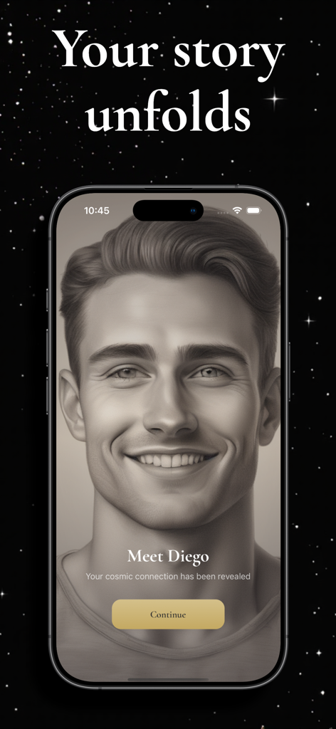 Fated Amora: Soulmate Drawing - Künstlerisches Porträt eines Seelenverwandten namens Diego, enthüllt in der Fated Amora App