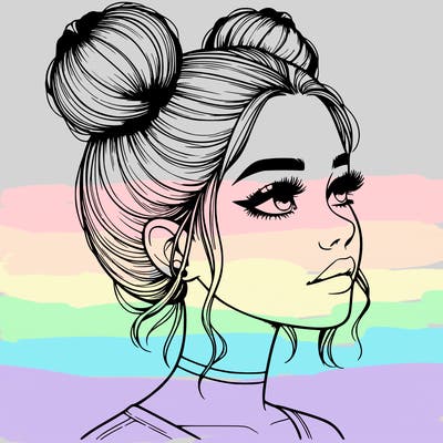 realistic girl with buns on the top of her head