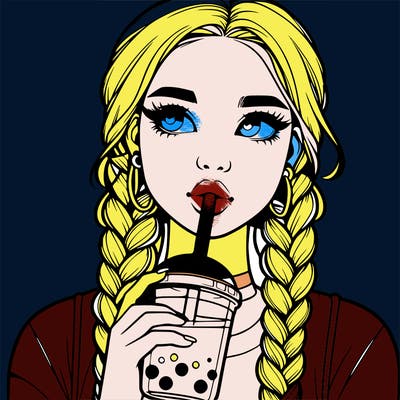 realistic girl with braided hair drinking boba