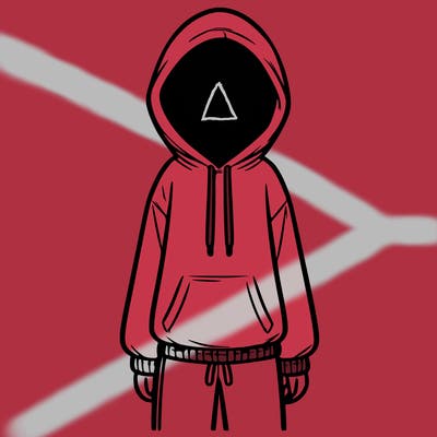 faceless girl in a tracksuit with a hood on and no hair