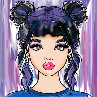 realistic girl with two buns in hair and lips