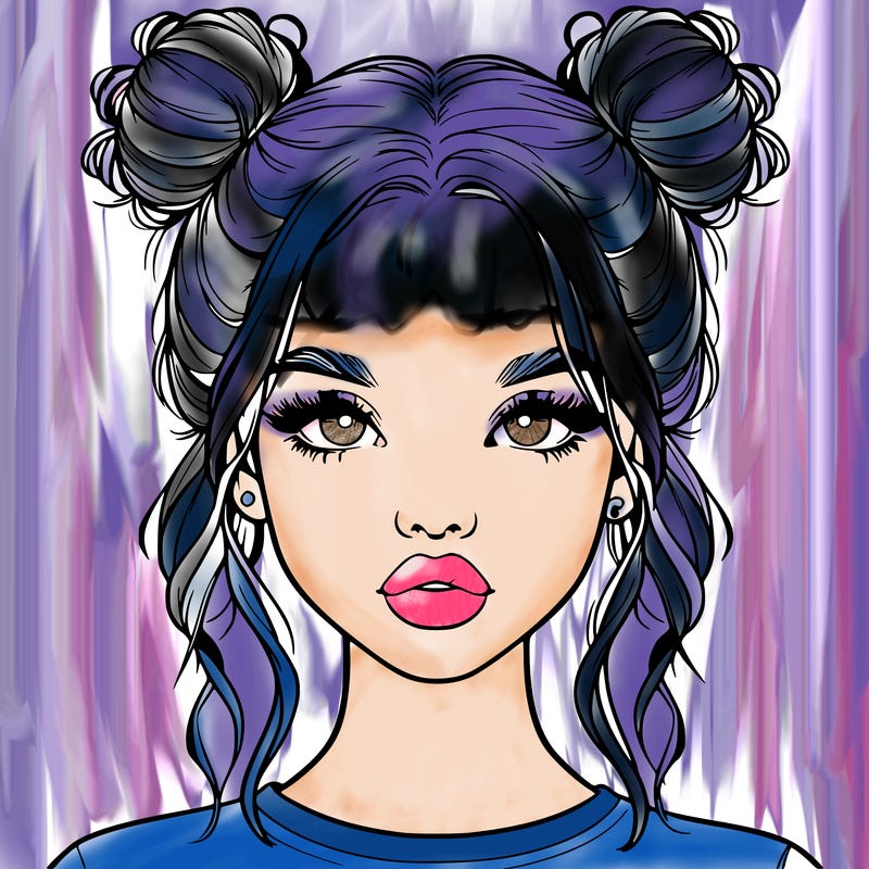 realistic girl with two buns in hair and lips