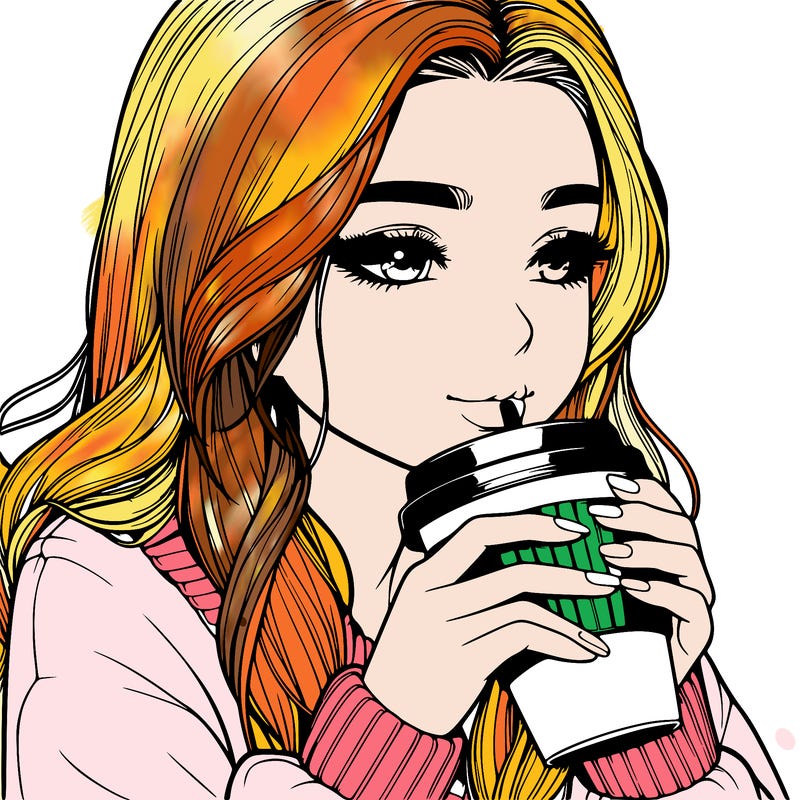realistic girl drinking coffee