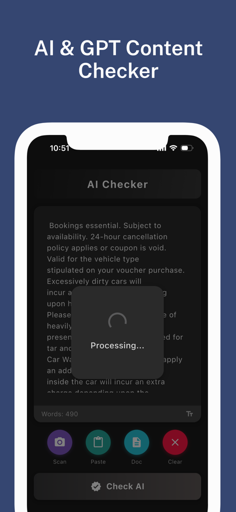 Mobile application interface for detecting AI and GPT content in student assignments
