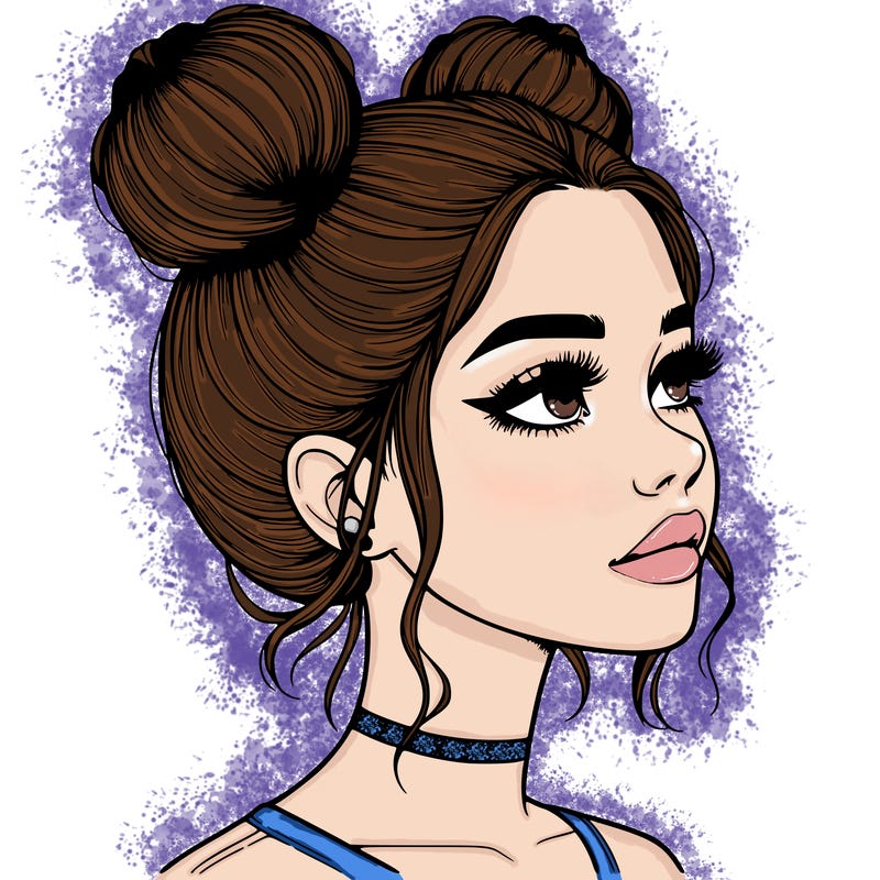 realistic girl with buns on the top of her head
