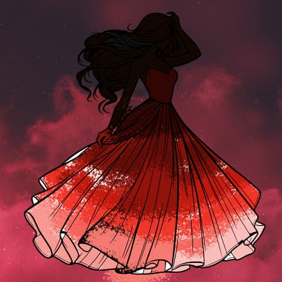 realistic woman with dress flowing in the wind