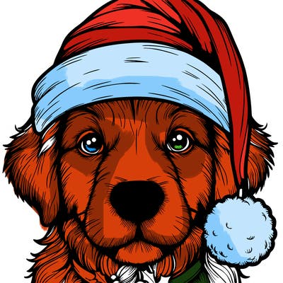 realistic dog with a christmas hat