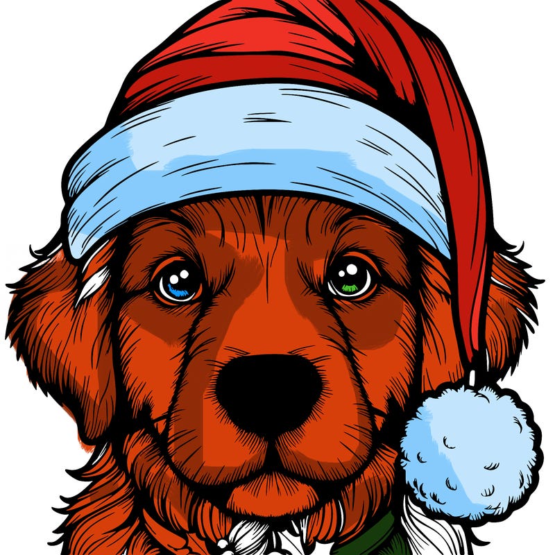 realistic dog with a christmas hat