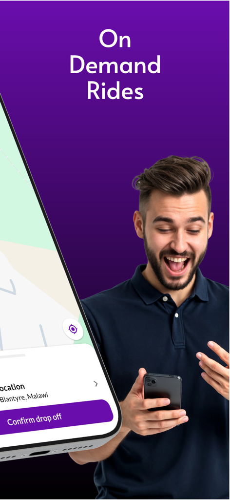 Rydz - Request a ride - A man using the Rydz app on his smartphone for an on demand ride booking