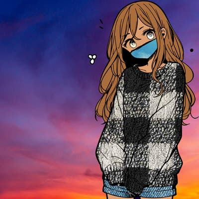 manga teen girl  in a sweater and baggy pants