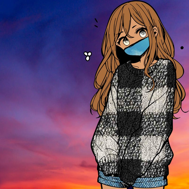 manga teen girl  in a sweater and baggy pants