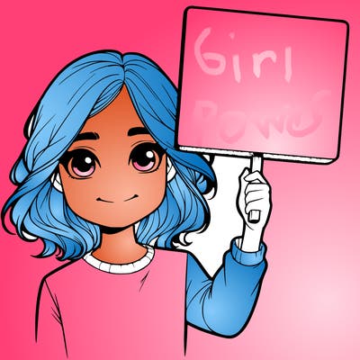 realistic girl holding up a sign