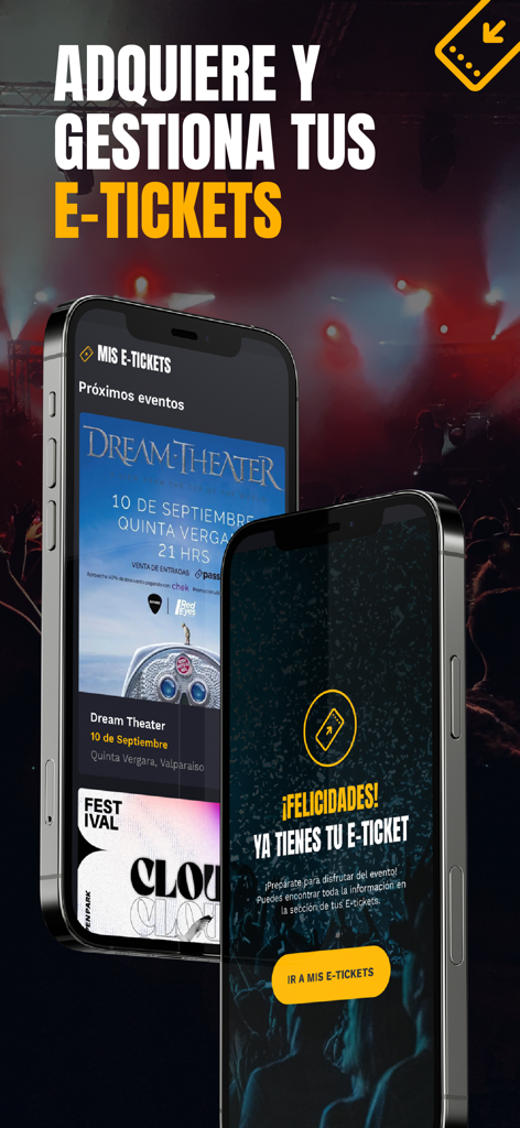 Passline mobile app screens showing electronic ticket management and purchase confirmation