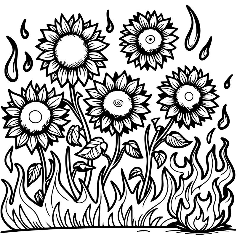 sunflowers on fire