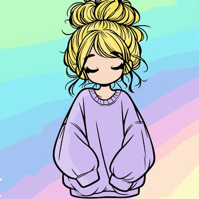 girl with baggy sweatshirt and messy bun
