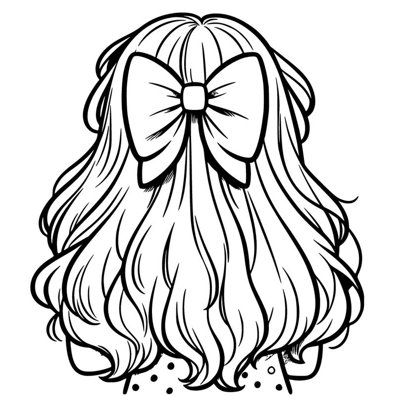 girl facing the back with very long hair and a bow