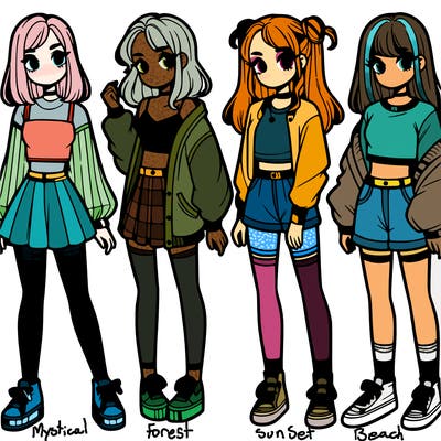 one girl with crop-top shirt and a jacket with a skirt, long socks and another girl with a shirt and pants with a jacket