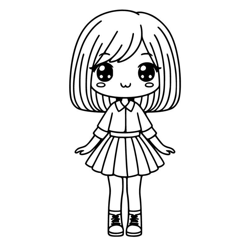 girl with straight and short hair and a skirt
