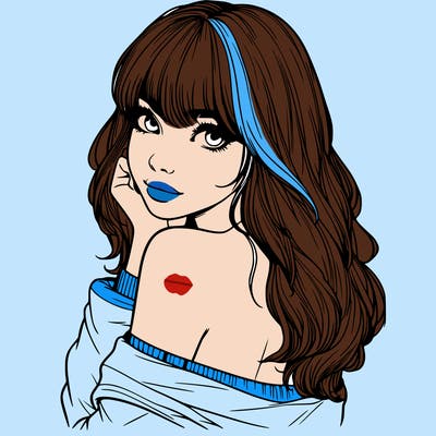 realistic girl with bangs looking over her shoulder