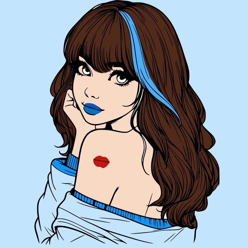 realistic girl with bangs looking over her shoulder