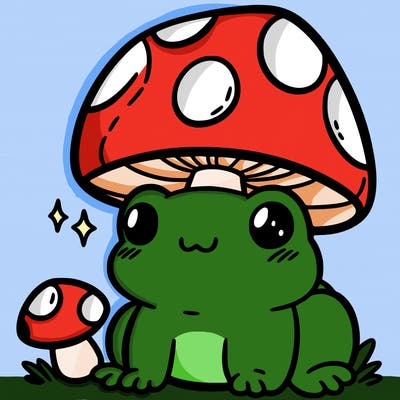 a cute frog with a mushroom hat