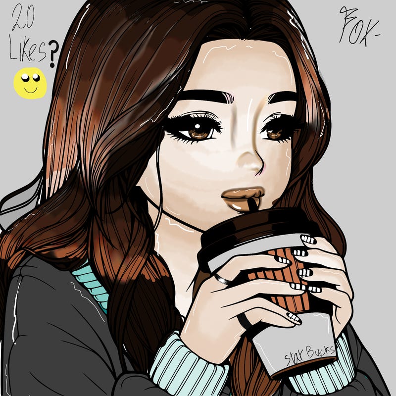 realistic girl drinking coffee